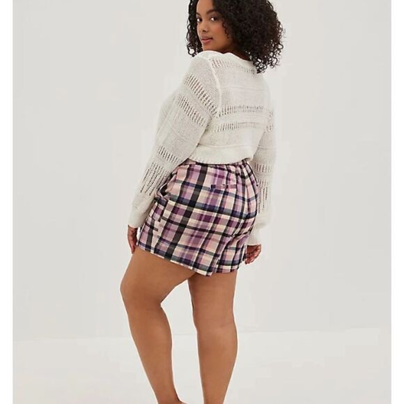 Torrid Plaid Paper Bag Front Tie Shorts Casual Boho Contemporary Size 1X NEW - Picture 3 of 14
